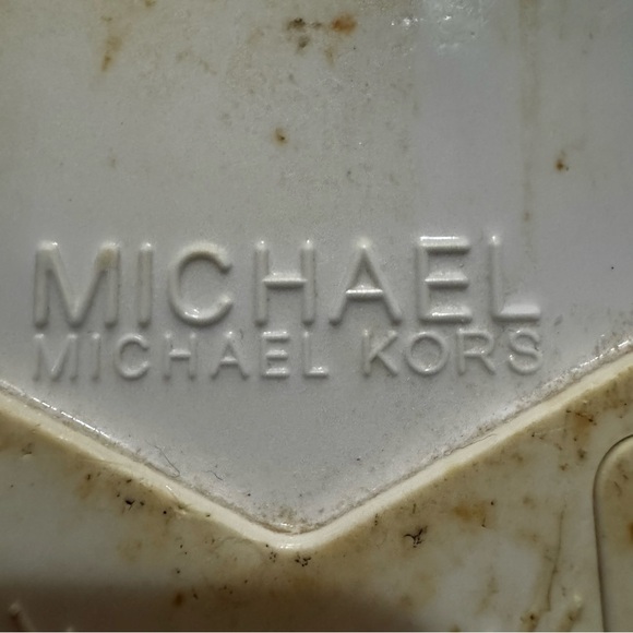 MICHAEL KORS White Jelly Cork Thongs Flat Sandals Size 8 MK Gold Logo Flip Flops - Picture 7 of 9